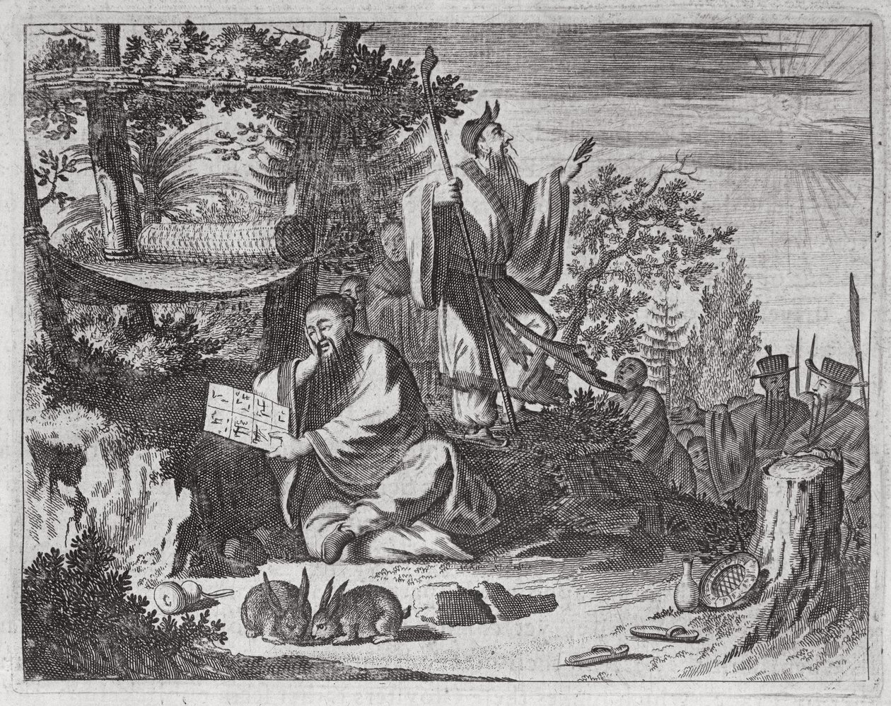 Chinese Holy Men, illustration from a description of Embassies to China, 1690 by English School