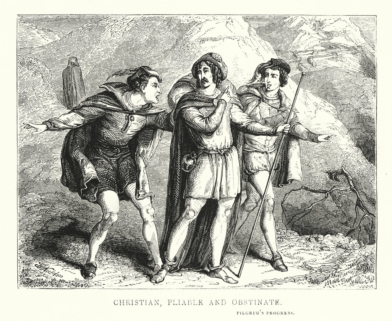 Christian, Pliable and Obstinate by English School