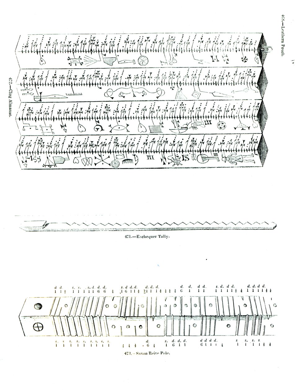 Clog Almanac, Exchequer Tally and Saxon Reive Pole by English School