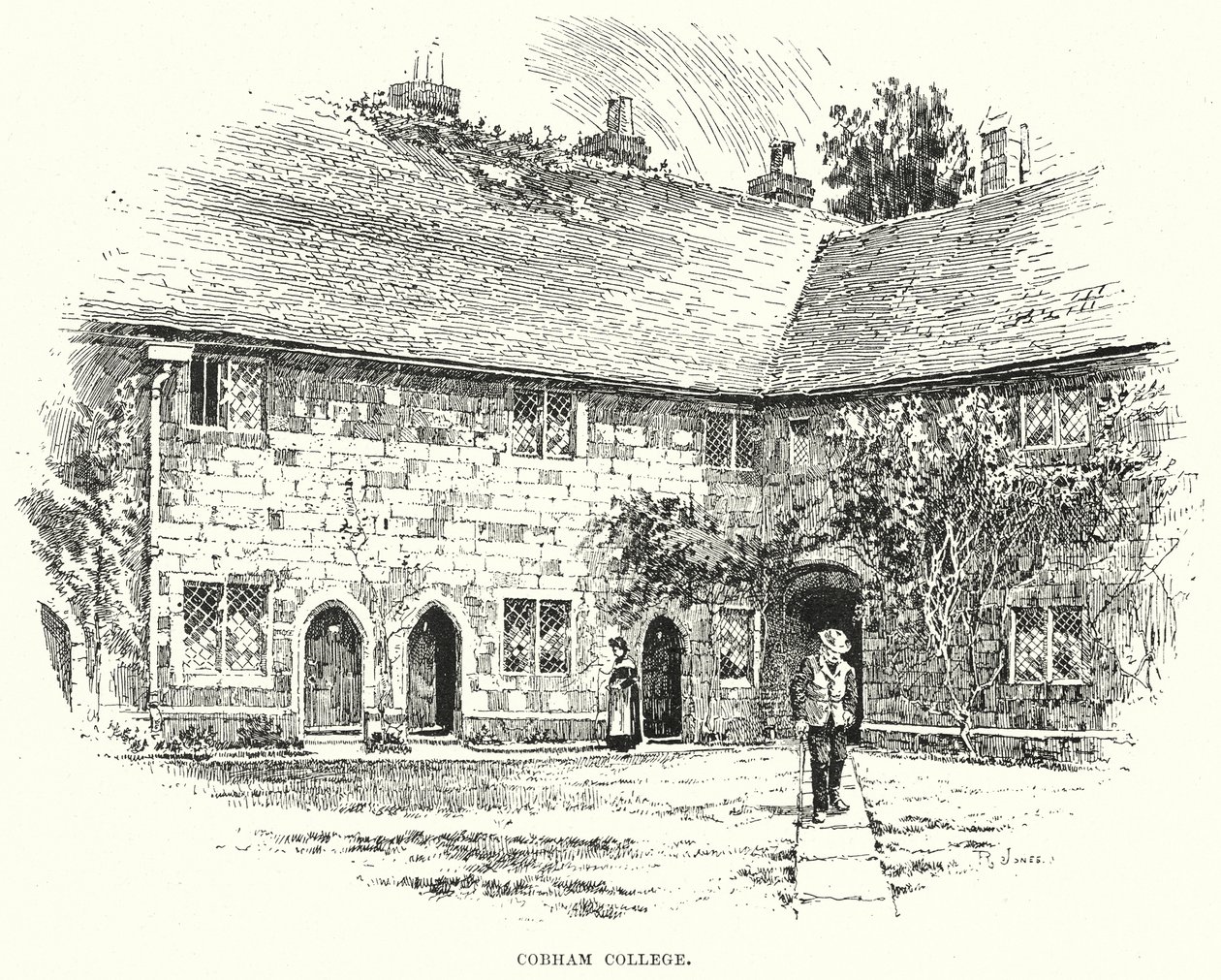 Cobham College (engraving) by English School