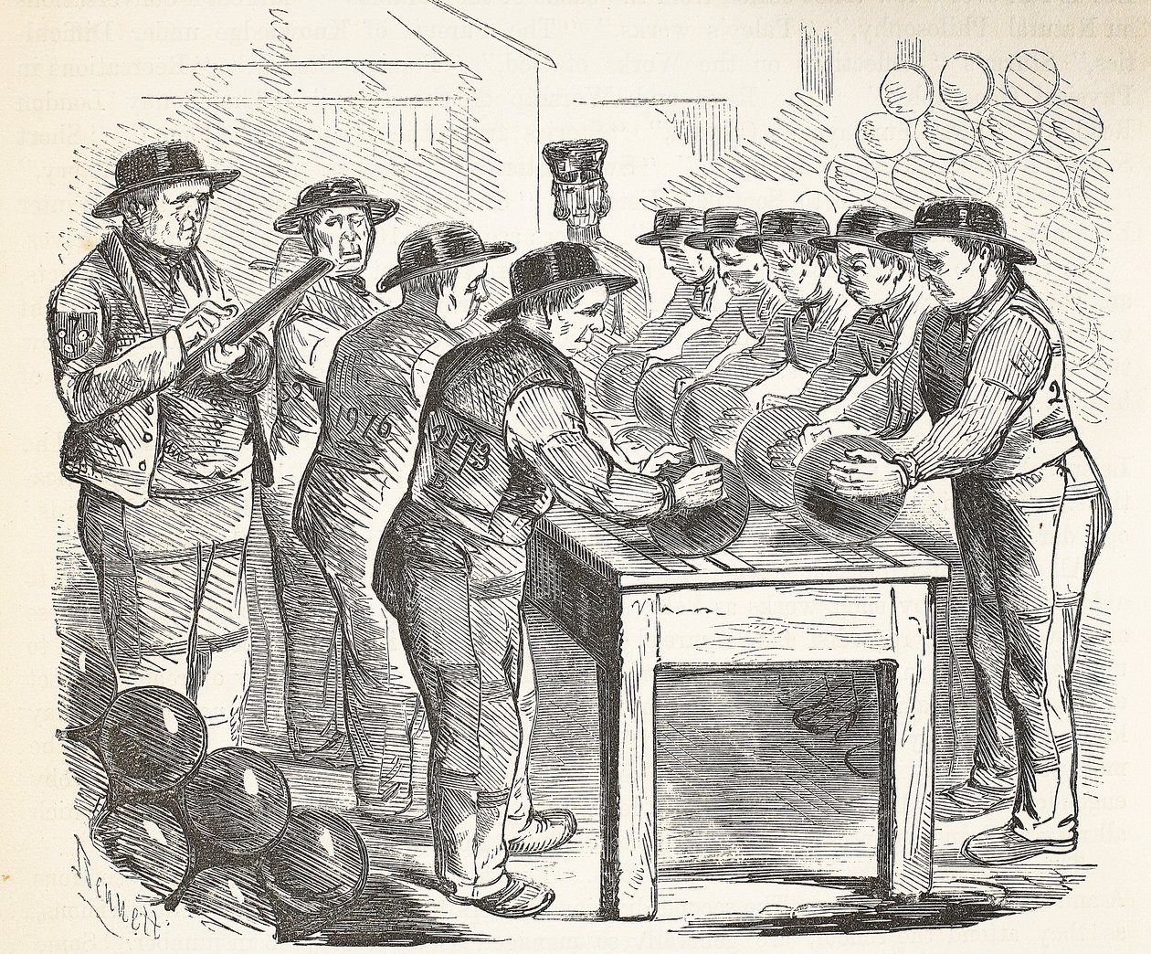 Convicts scraping shot, illustration from The Criminal Prisons of London and Scenes from Prison Life by Henry Mayhew and John Binny, pub. 1862 by English School