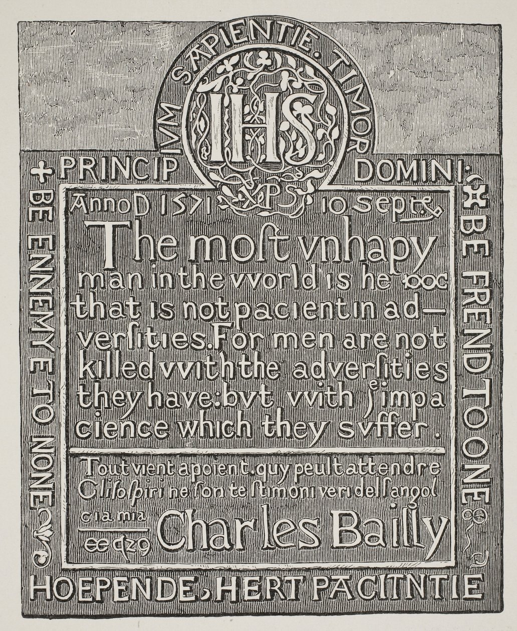 Copy of a carving by Charles Bailly, from the wall of the Beauchamp Tower, Tower of London, 1571 by English School
