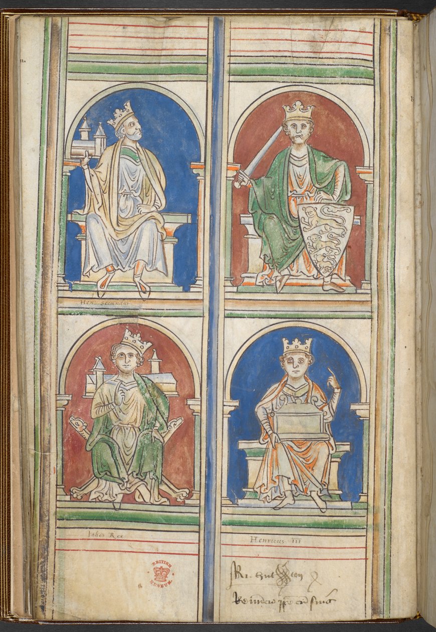 Four Kings of England: Henry II, Richard I, John and Henry III from The Kings of England from Brutus to Henry III, by Matthew Paris, c.1250-59 by English School