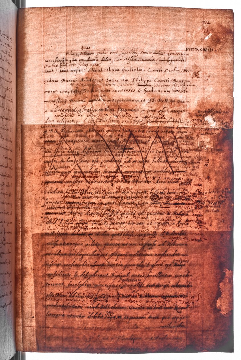 Cotton MS Faustina F III, f. 107r (transmitted light) by English School
