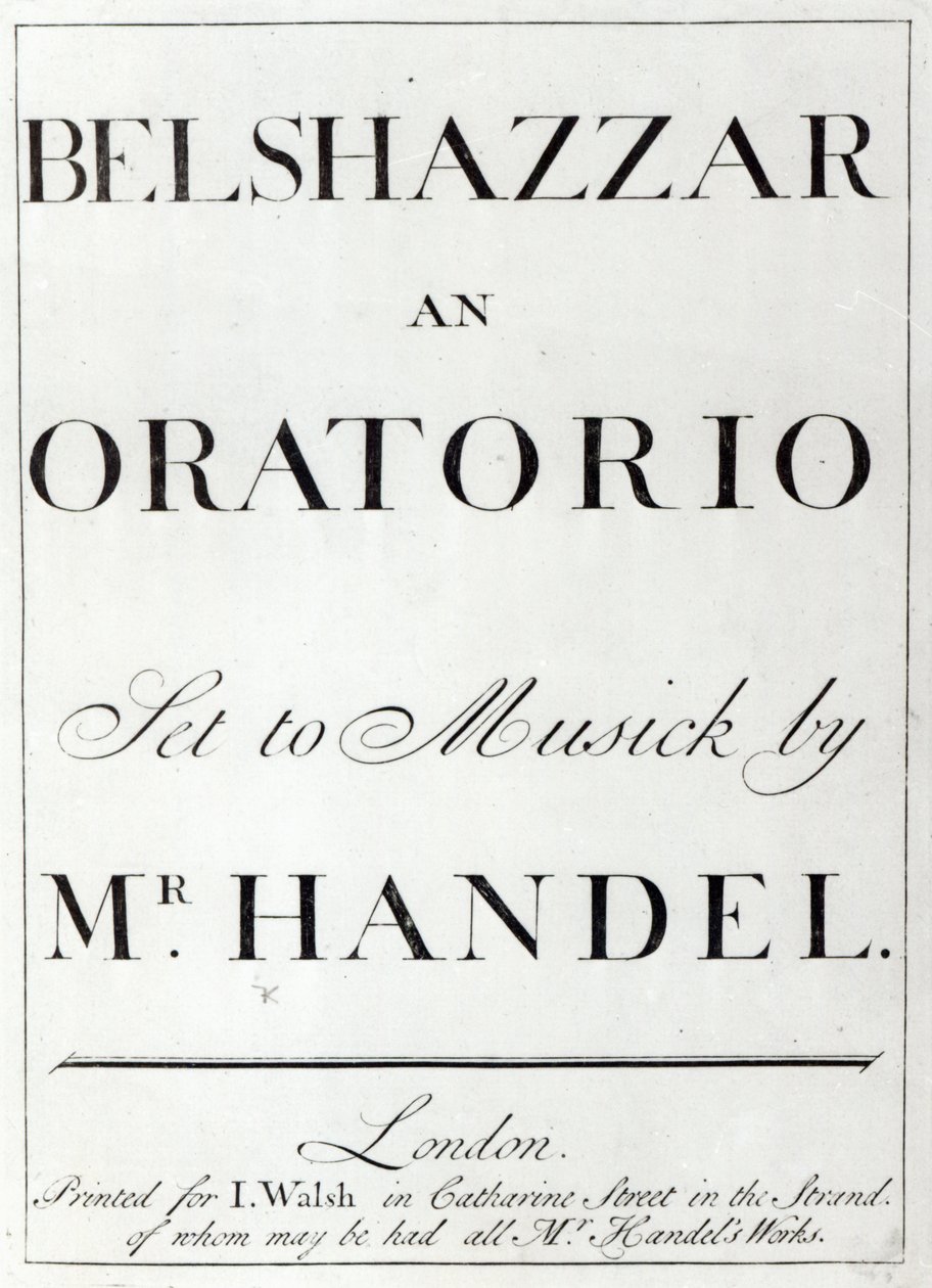 Cover of the score for Belshazzar by Handel, published in 1745 by English School