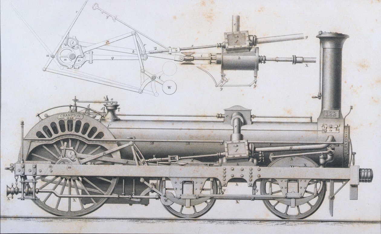 Cramptons Railway Locomotive Steam Engine from Cyclopaedia of Useful Arts & Manufactures, edited by Charles Tomlinson, c.1880s by English School