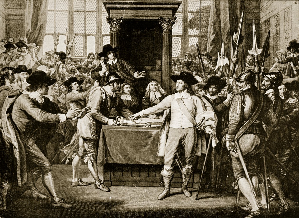 Cromwell dissolving the Long Parliament, 1653, illustration from Hutchinson