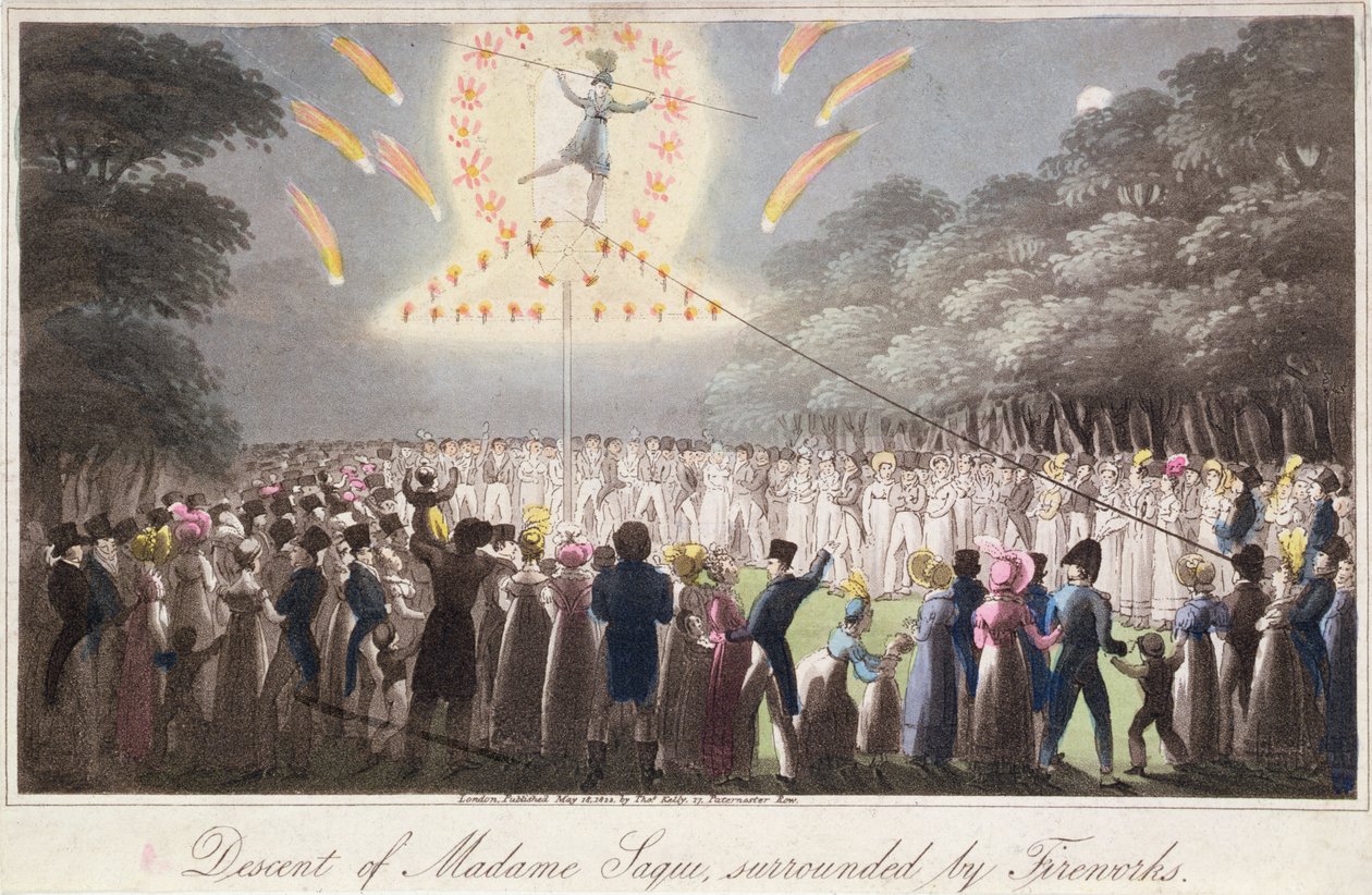 Descent of Madame Saqui, Surrounded by Fireworks by English School