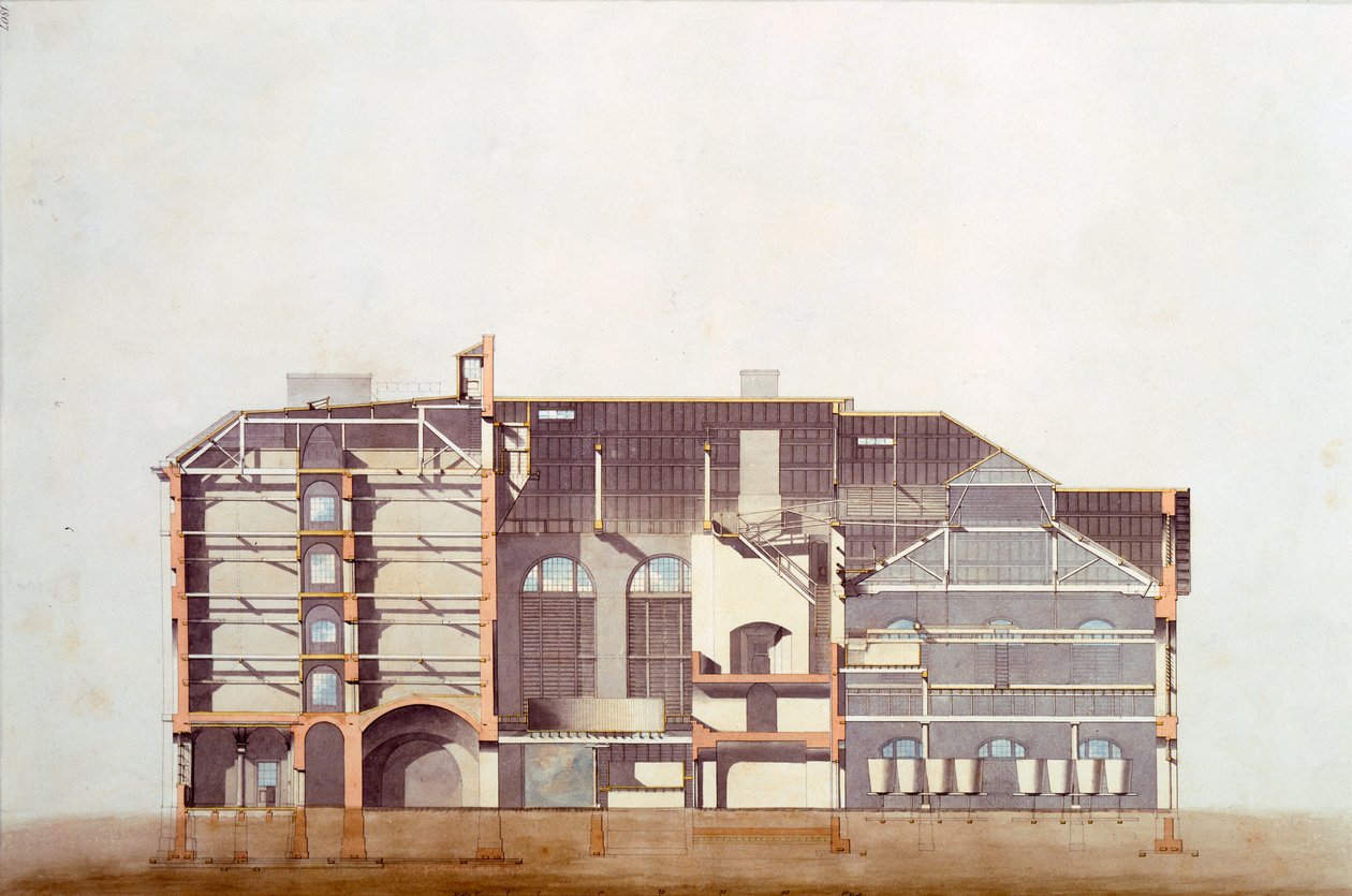 Design for the Stag Brewhouse, original manuscript drawing from the offices of George Saunders, c.1807 by English School