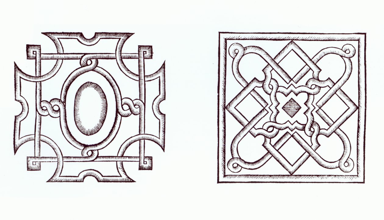 Designs for a knot garden, from The Country Housewifes Garden, by William Lawson, published 1638 by English School