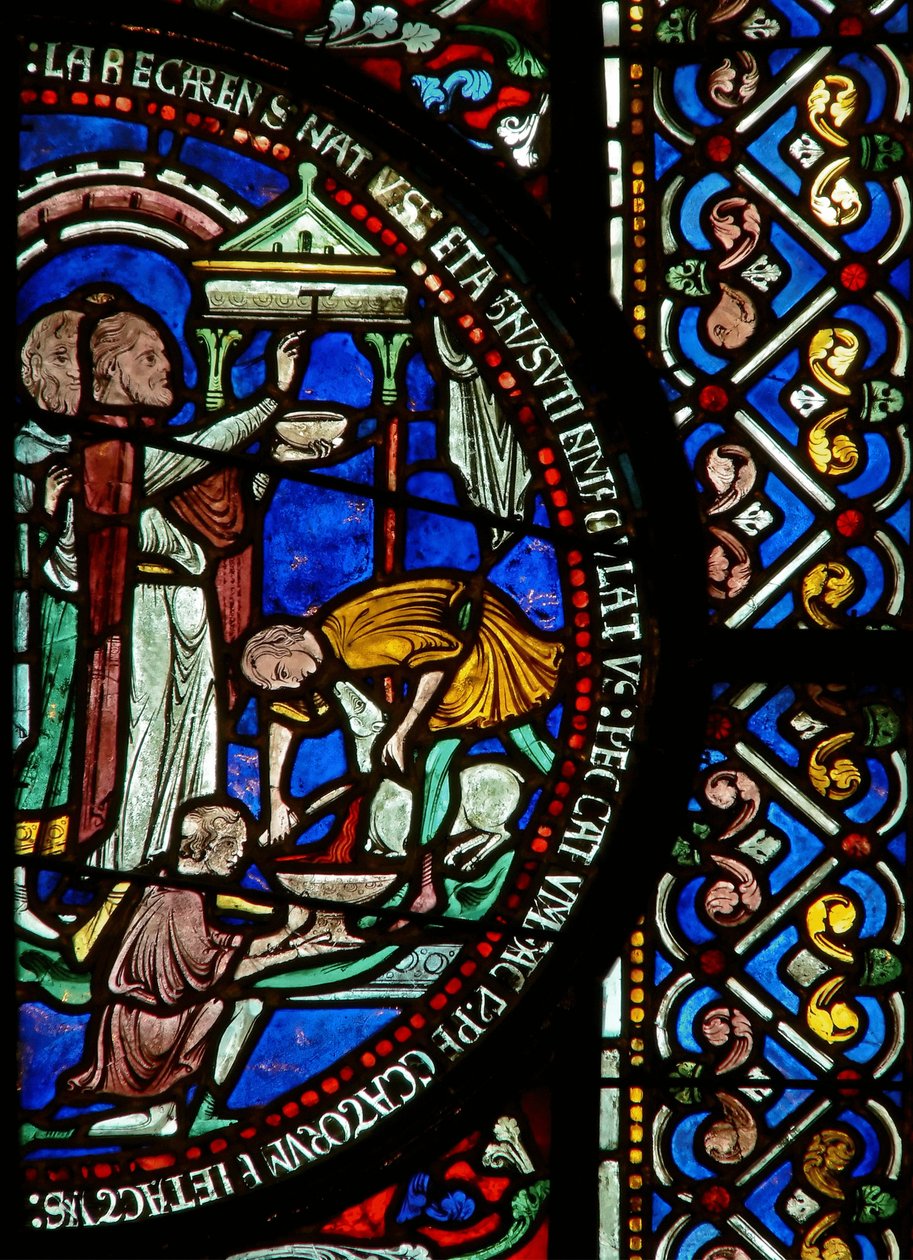 East window of the Trinity Chapel depicting the Passover and the Tau sign (detail) by English School