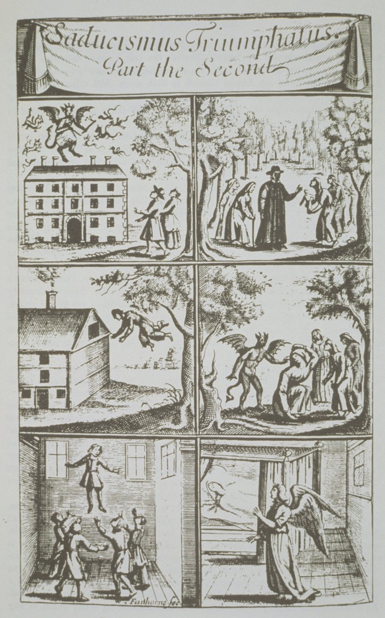 Diverse Manifestations of the Devil, copy of an illustration from Sadducismus Triumphatus Part II, by Joseph Glanvil, London 1681, used in a History of Magic, published late 19th century by English School