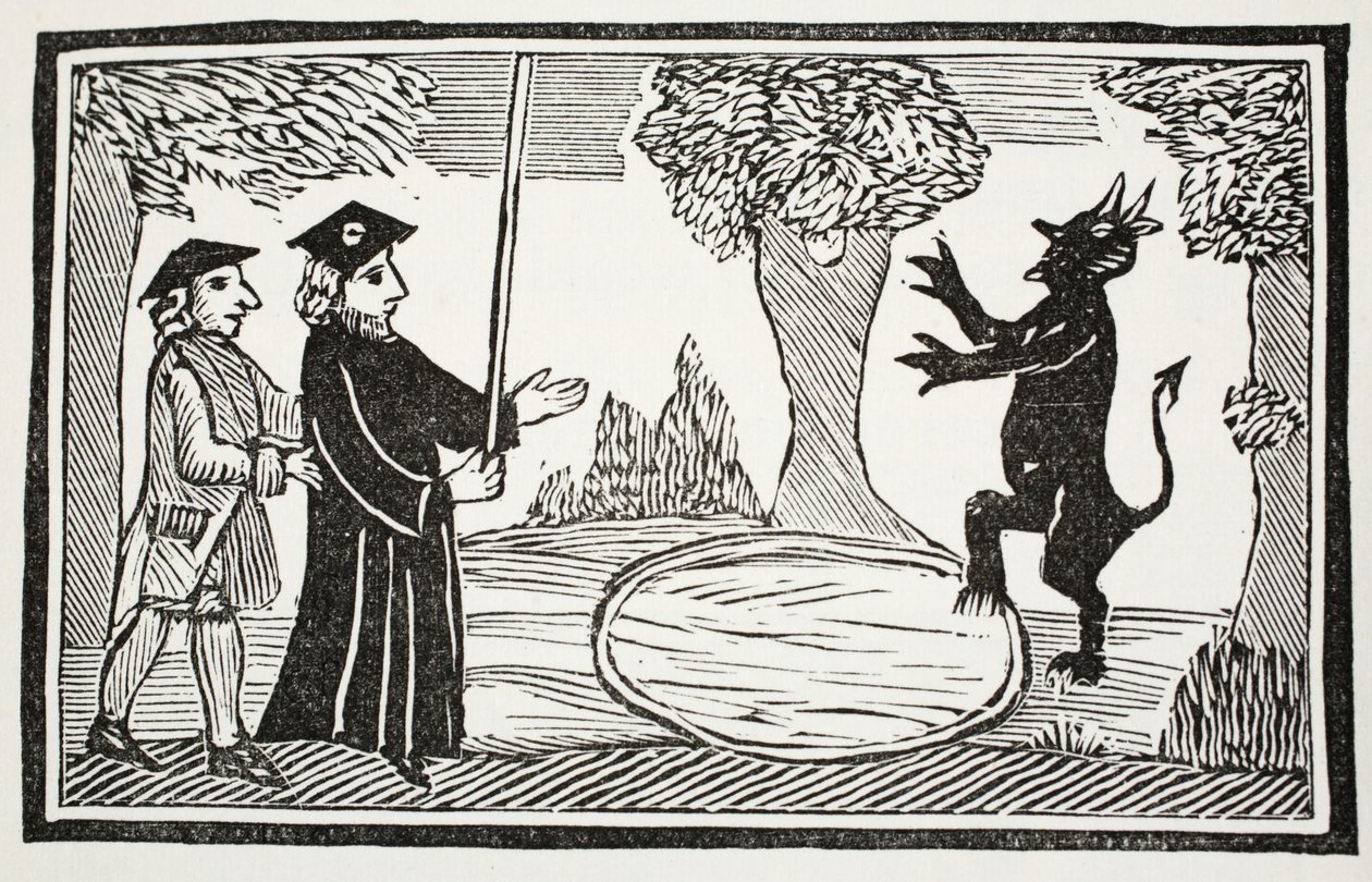 Dr. Faustus raises the Devil, illustration from Chap-books of the Eighteenth Century by John Ashton, pub. 1882 by English School