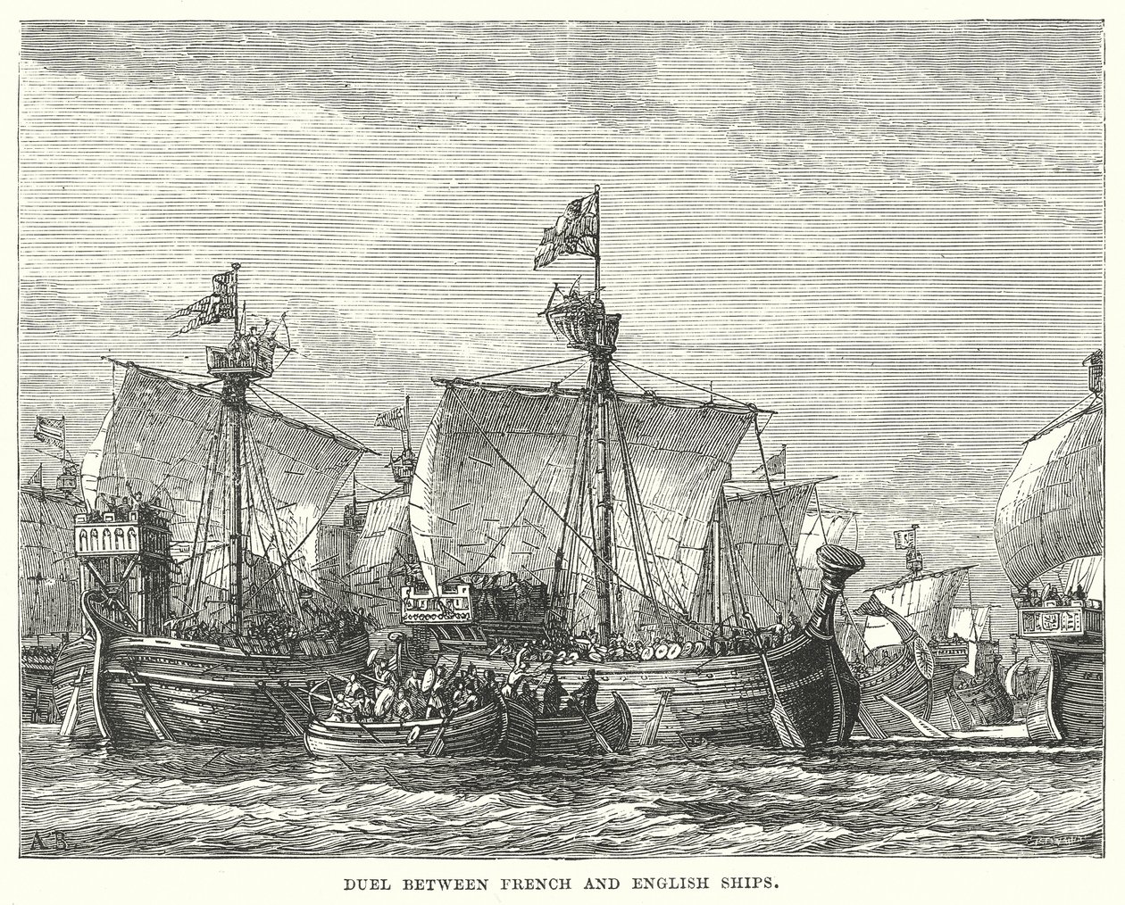 Duel between French and English Ships by English School