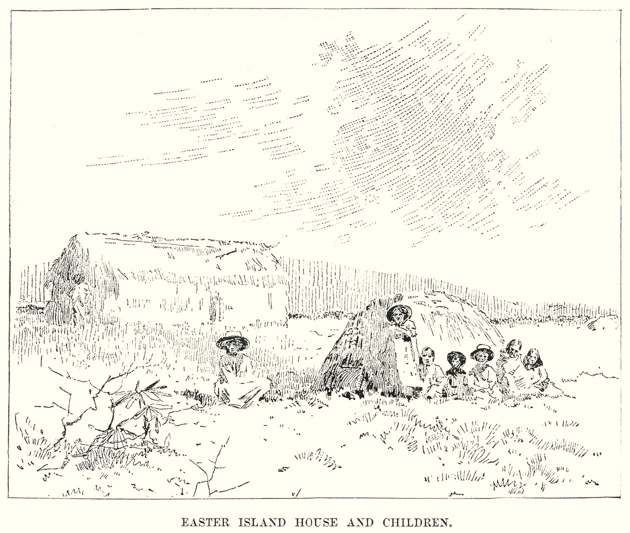 Easter Island House and Children by English School