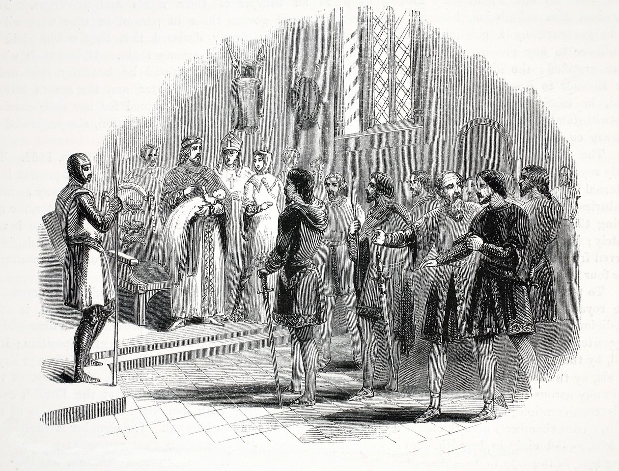 Edward the First Presenting the Welsh Chieftains with a Prince Born Among Them, at Rhuddlan Castle by English School