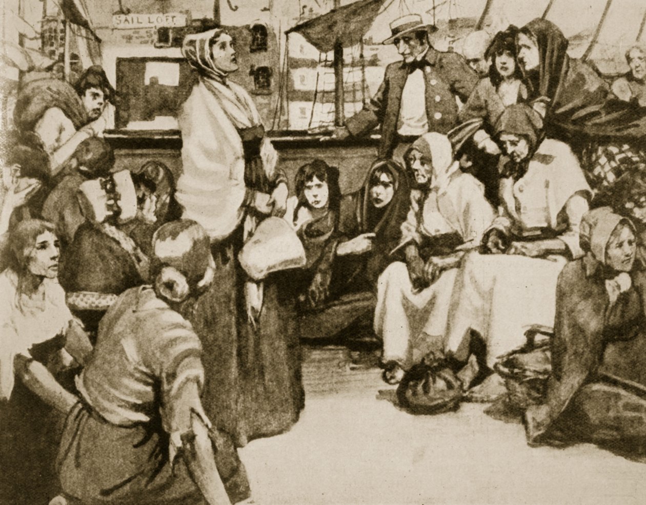 Elizabeth Fry speaking to the prisoners on a convict ship by English School