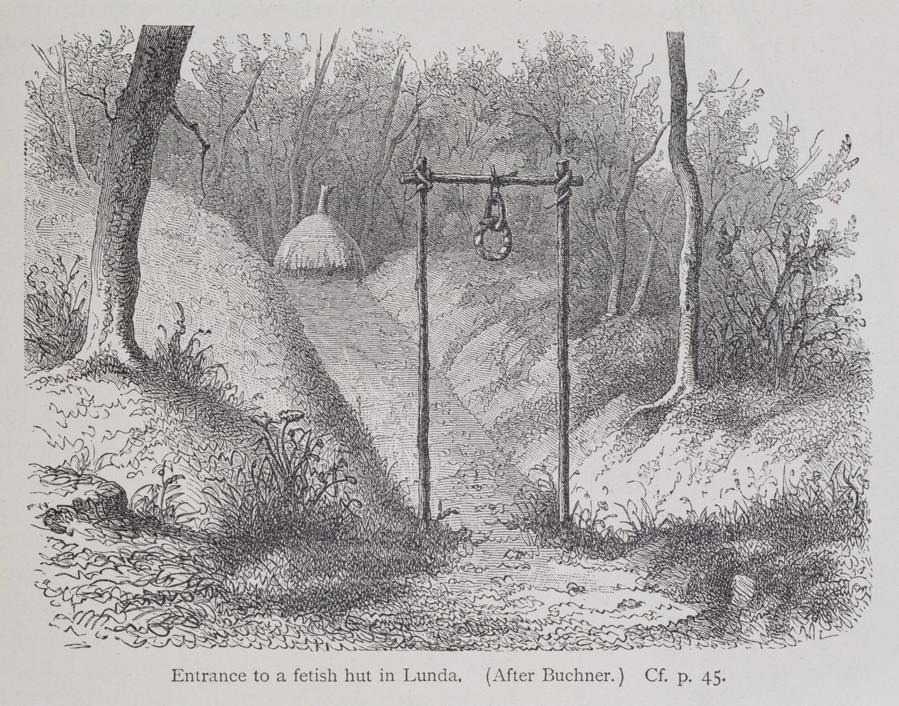 Entrance to a Fetish Hut in Lunda, from The History of Mankind, Vol.1, by Prof. Friedrich Ratzel, 1896 by English School
