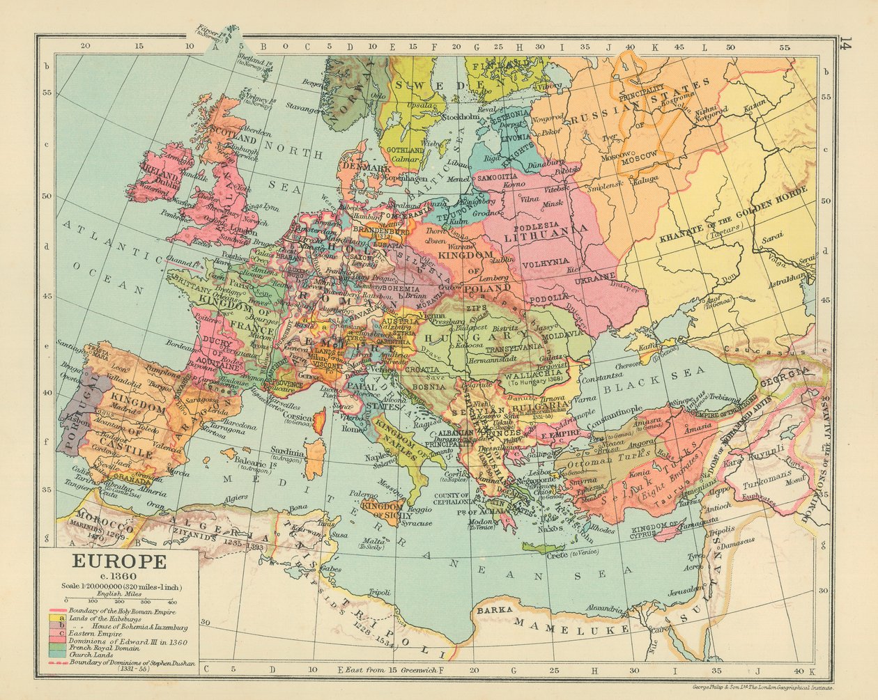 Europe c 1360 by English School