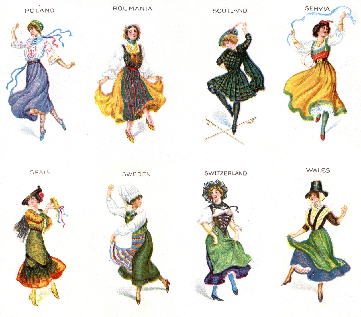 European Dancers, cigarette cards, 1915 by English School