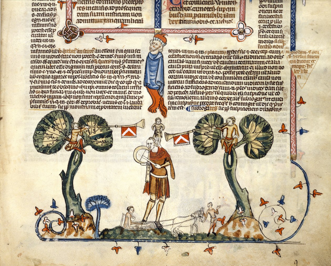 Man playing a Fife and Drum, from the Smithfield Decretals, c.1340 by English School