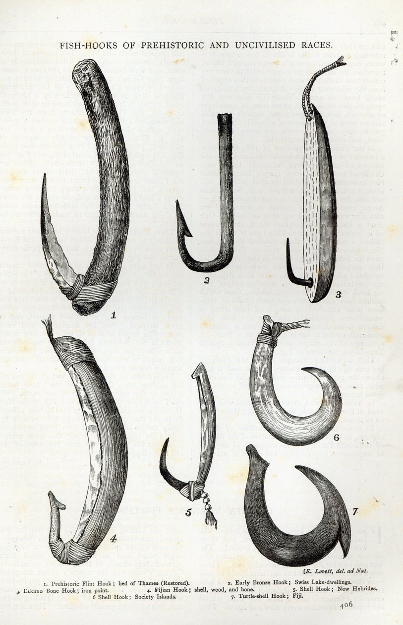 Fish-hooks of Prehistoric and Uncivilised races, from 