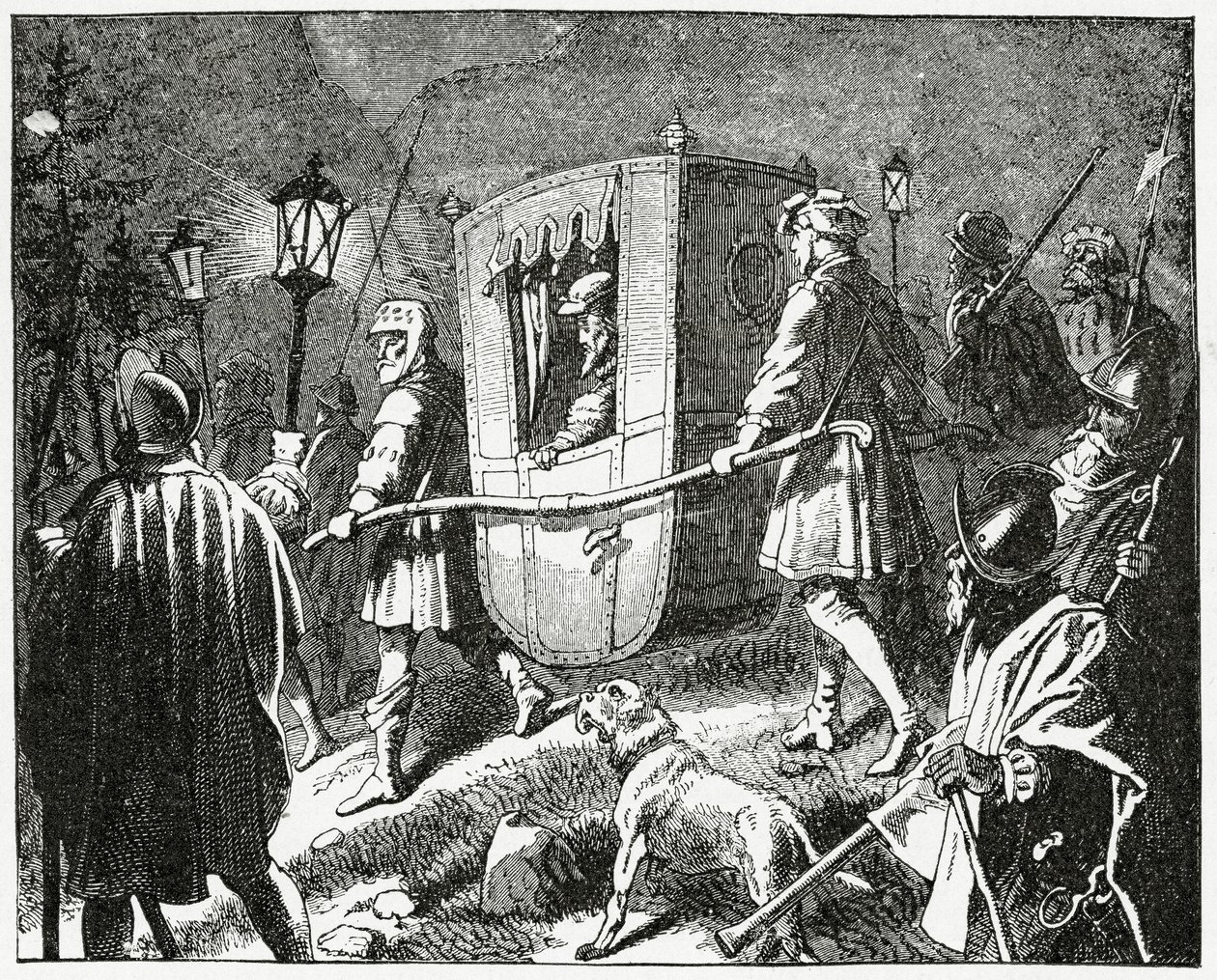 Flight of the Emperor Charles V in 1552 from the Protestant Lutheran forces led by the Elector Maurice of Saxony, 1882 by English School