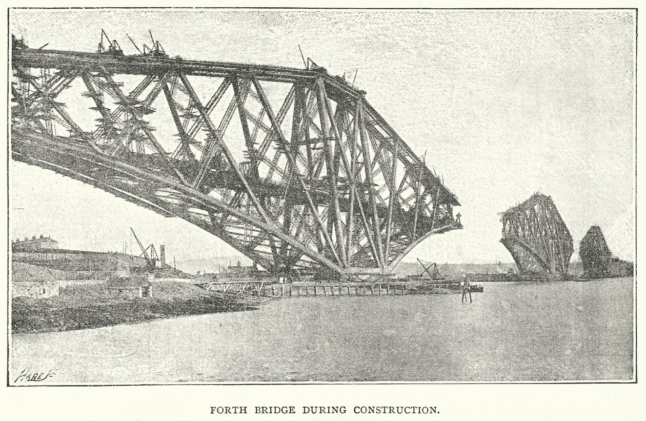 Forth Bridge During Construction by English School