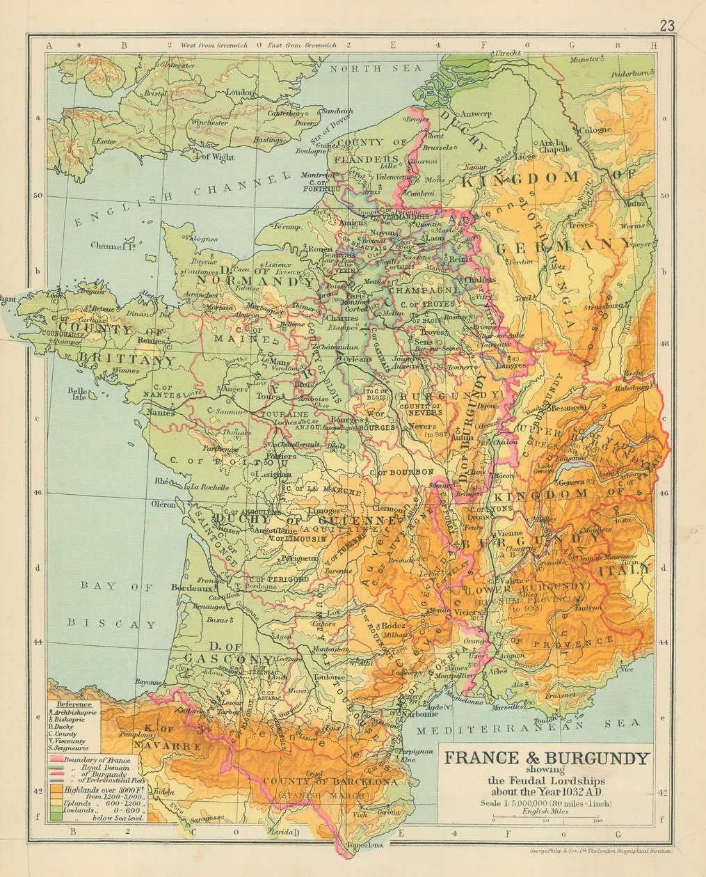 France & Burgundy Showing the Feudal Lordships About the Year 1032 AD by English School
