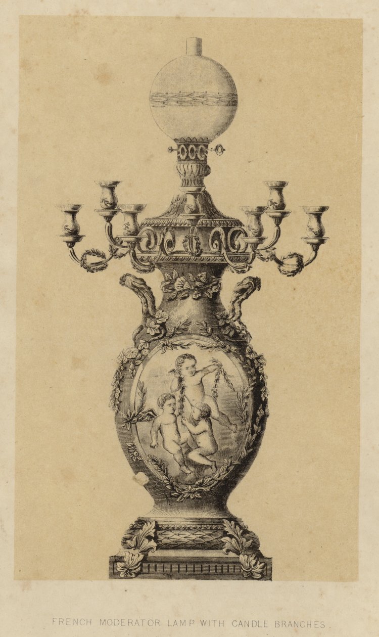 French Moderator Lamp with Candle Branches by English School