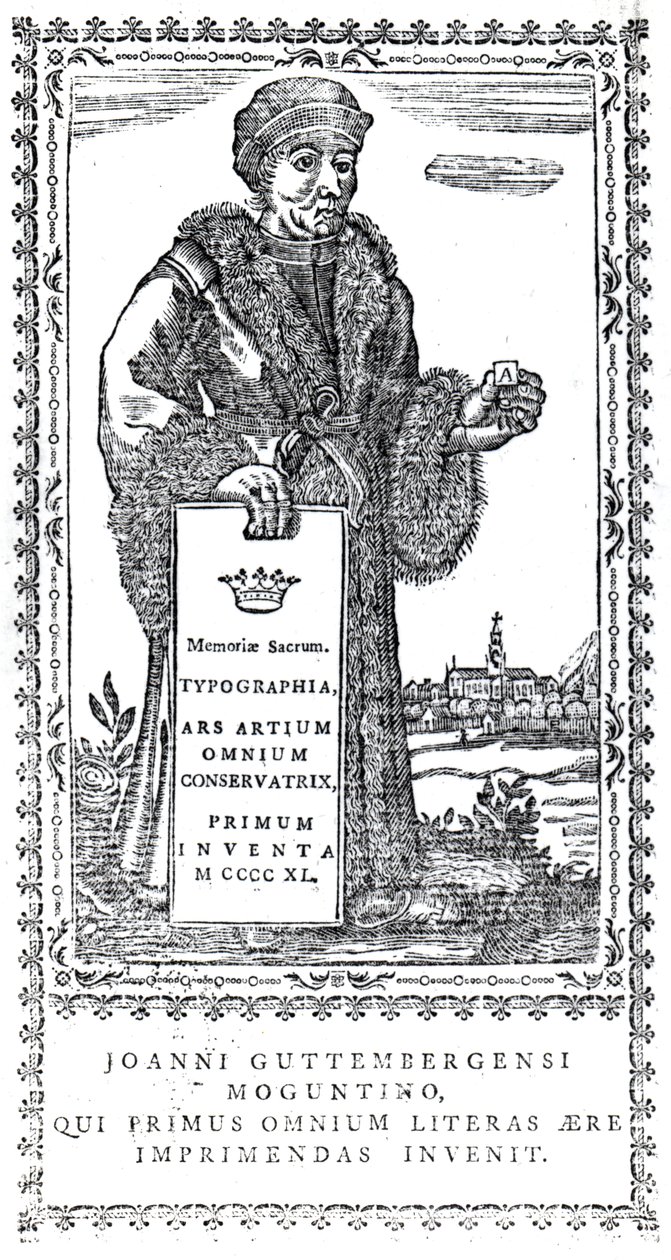 Frontispiece of Johannes Gutenberg from A Concise History of the Origin and Progress of Printing by Philip Luckombe, published 1770 by English School