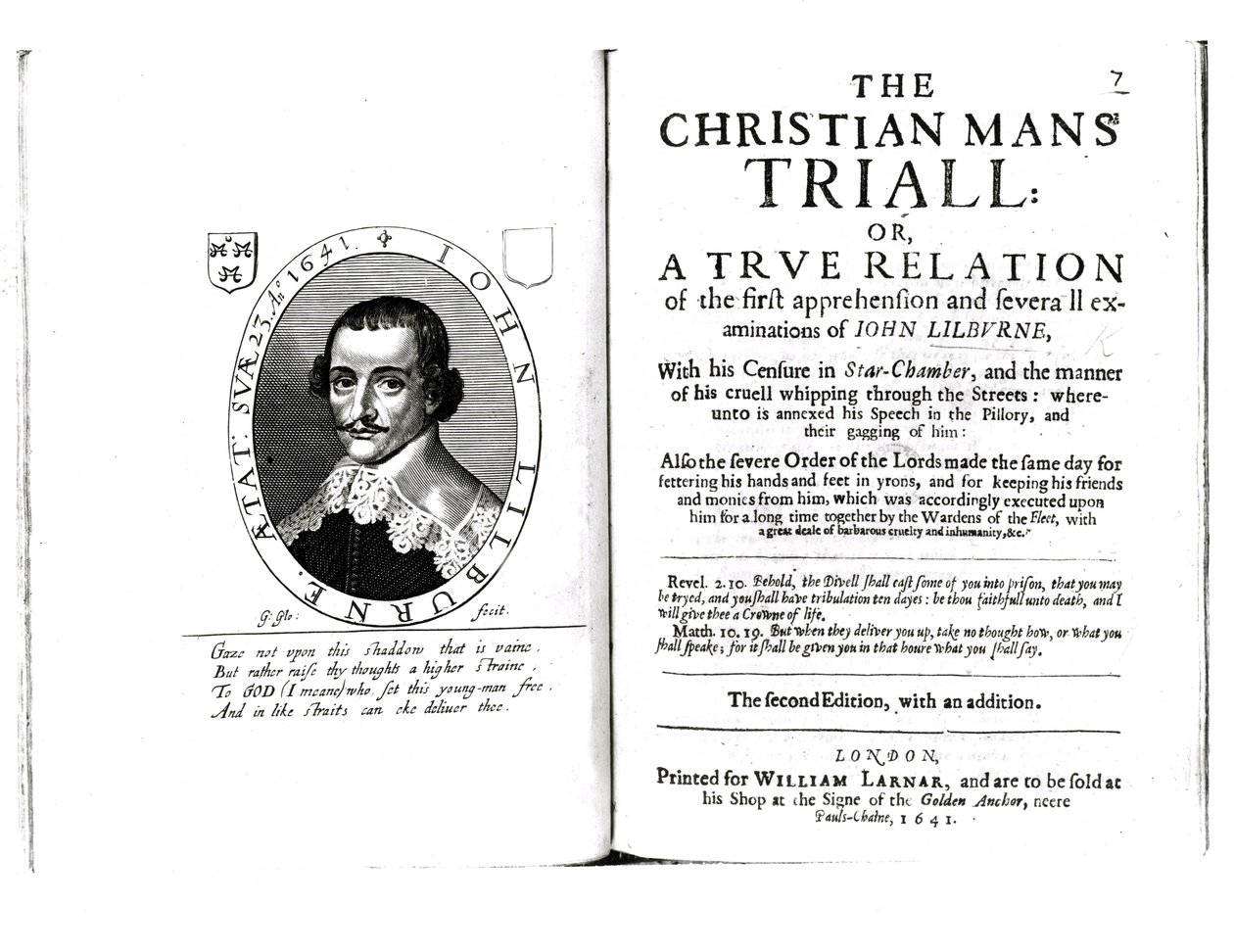 Frontispiece to The Christian Mans Trial by John Lilburne, 1641 by English School
