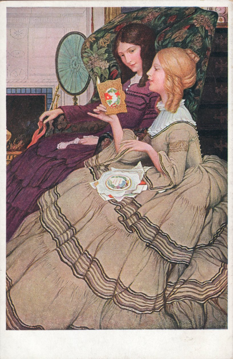 Girls Reading Valentine Cards by English School