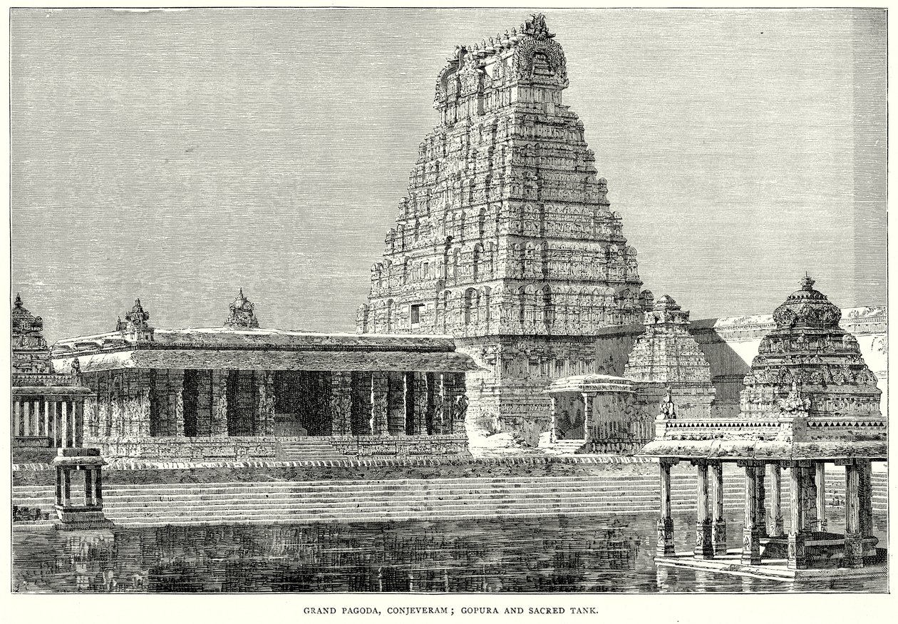 Grand Pagoda, Conjeveram; Gopura and Sacred Tank by English School