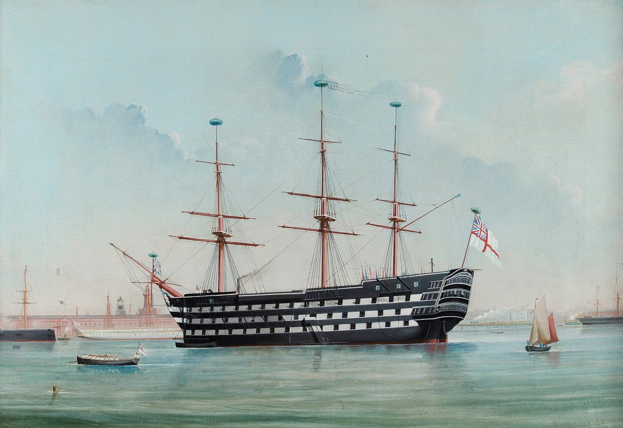 HMS Victory in Portsmouth Harbour by English School