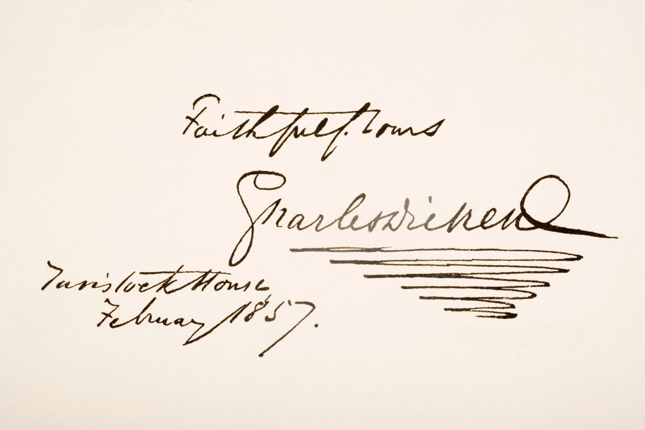 Handwriting and Signature of Charles Dickens by English School