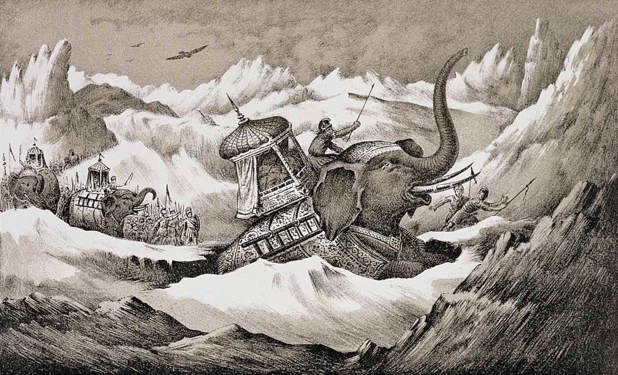 Hannibal and his war elephants crossing the Alps