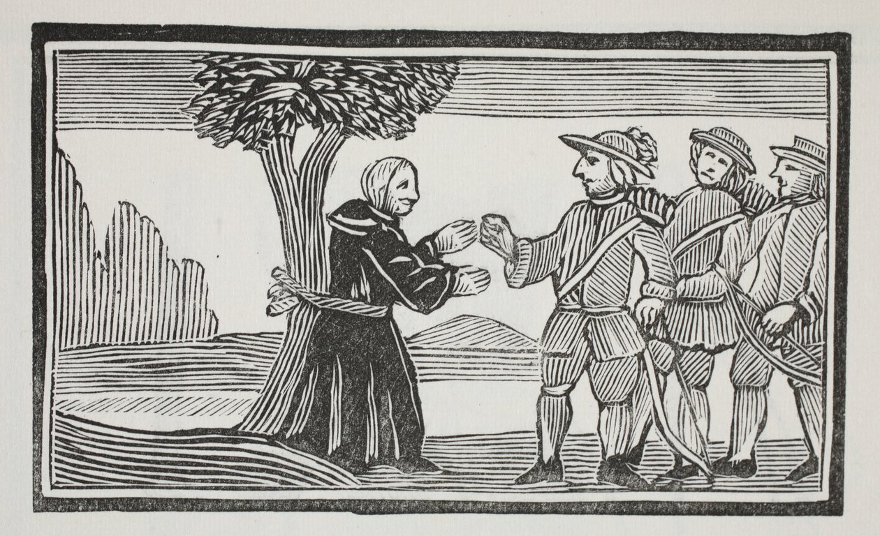 He bound the Abbot to a tree (illustration) by English School