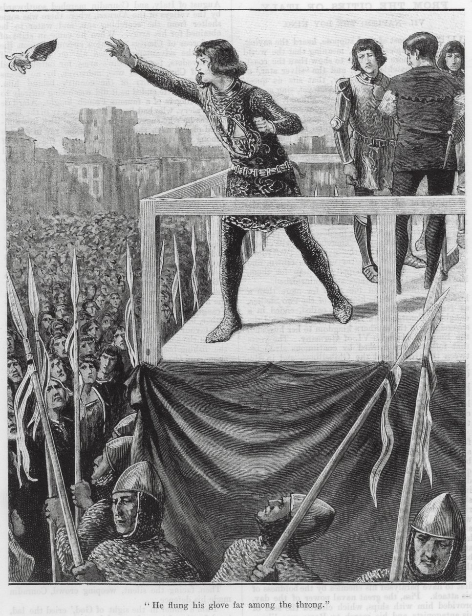 He Flung His Glove Far Among the Throng (engraving) by English School