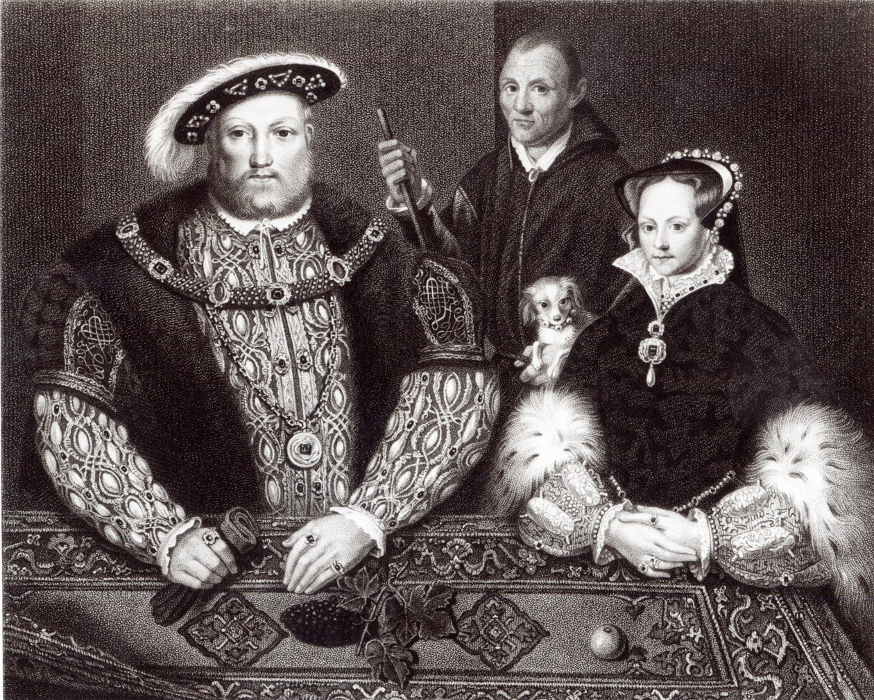 Henry VIII, His Daughter Queen Mary and Will Somers, After a 16th Century Oil Painting, Painted Posthumously, 1821 by English School