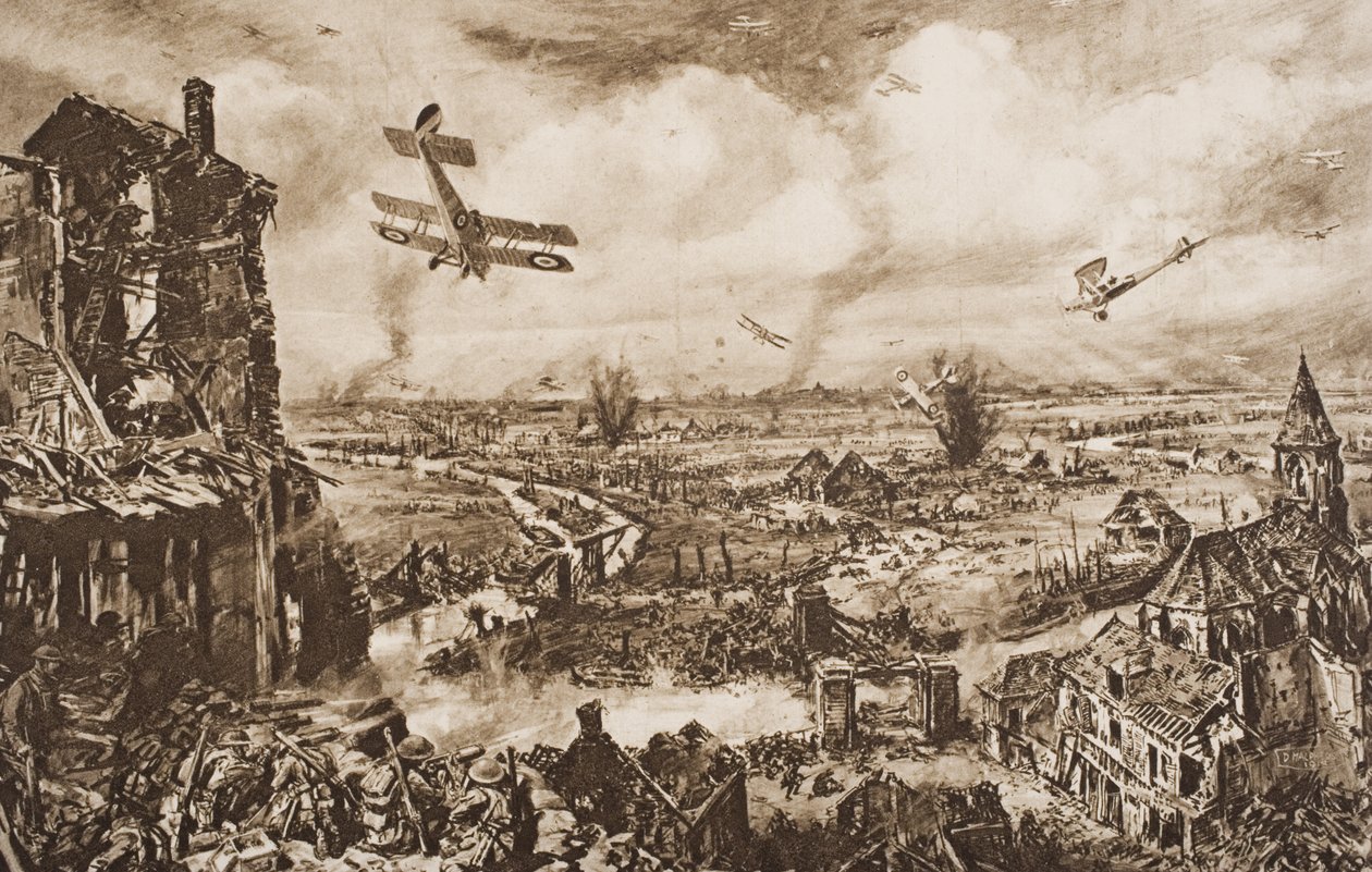 Holding up a German Attack, Armentieres, Belgium, illustration from 