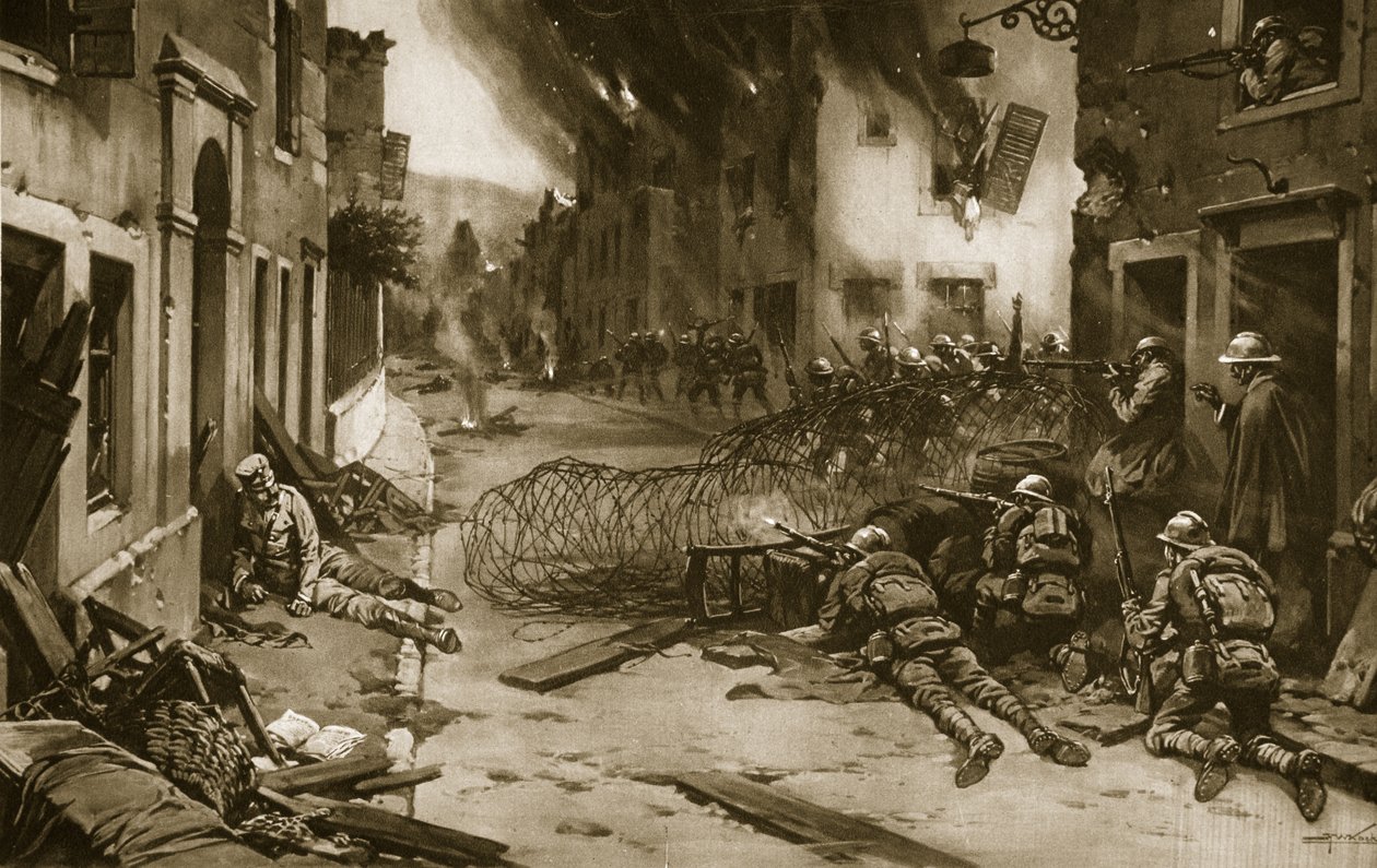 How the Italians drove the Austrians out of burning Asiago in June, 1916, and stayed their thrust towards the Venetian Plains by English School
