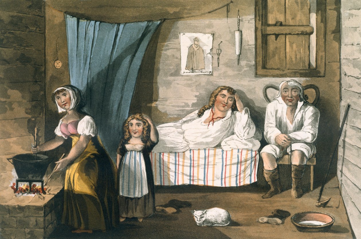 Inside a Cottage, from A Picturesque Tour of the English Lakes by T.H. Fielding and J. Walton, published by R. Ackermann, London, 1821 by English School