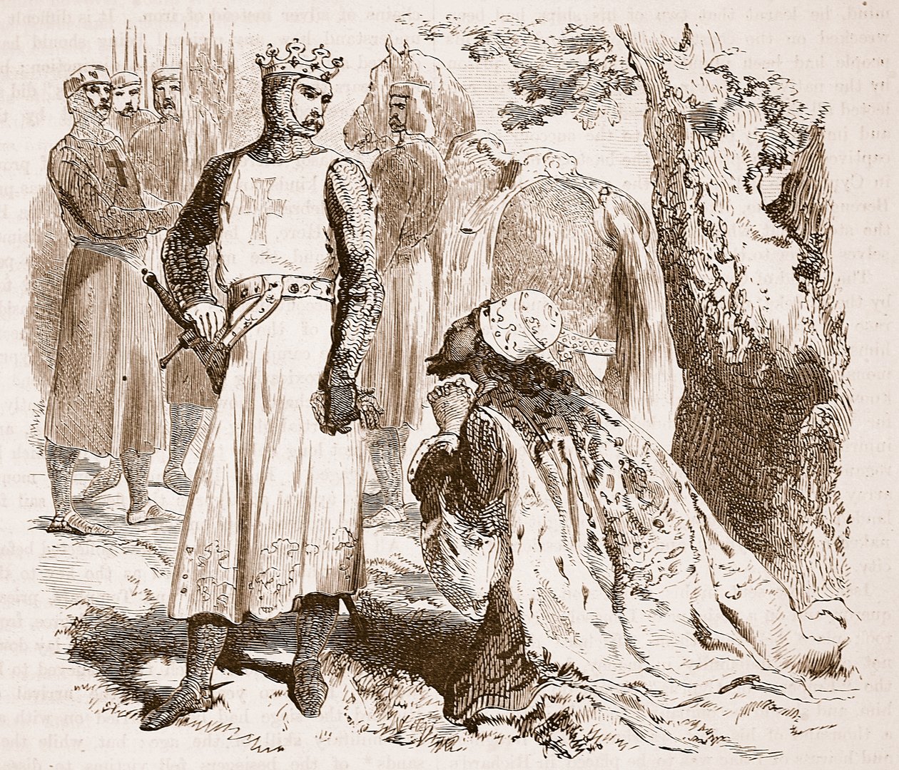 Isaac of Cyprus begging for the release of his daughter (Illustration from Cassell