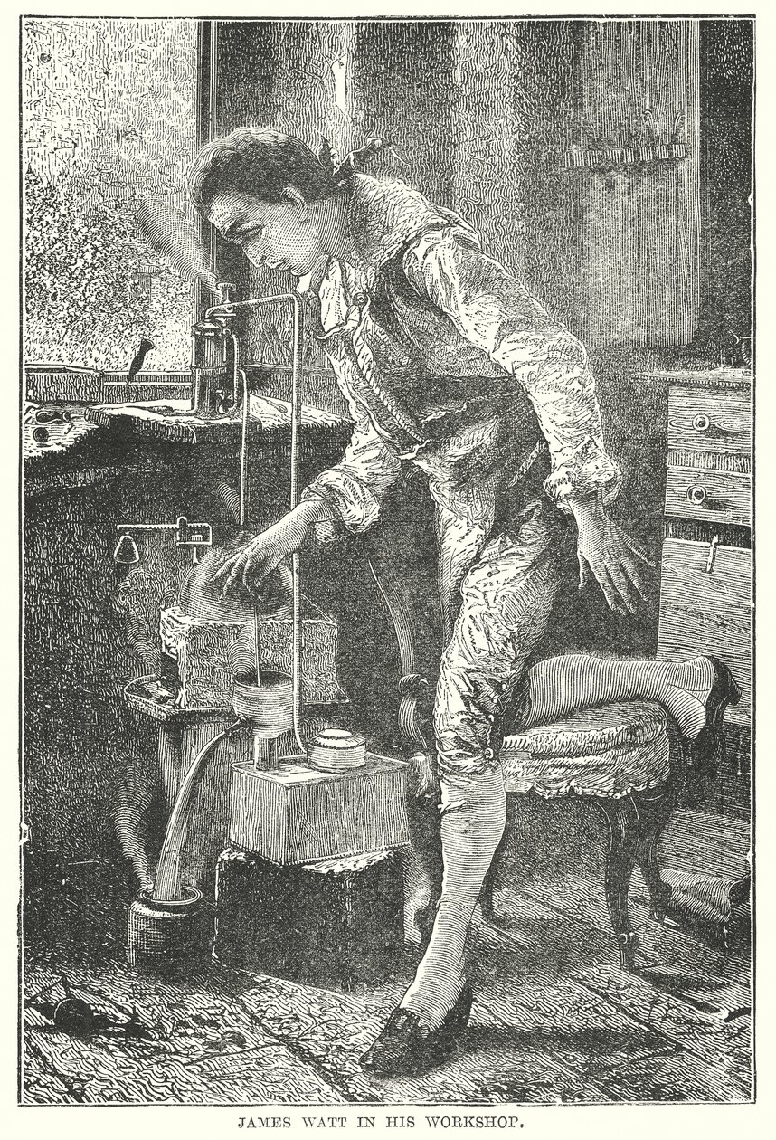 James Watt in his Workshop (engraving) by English School