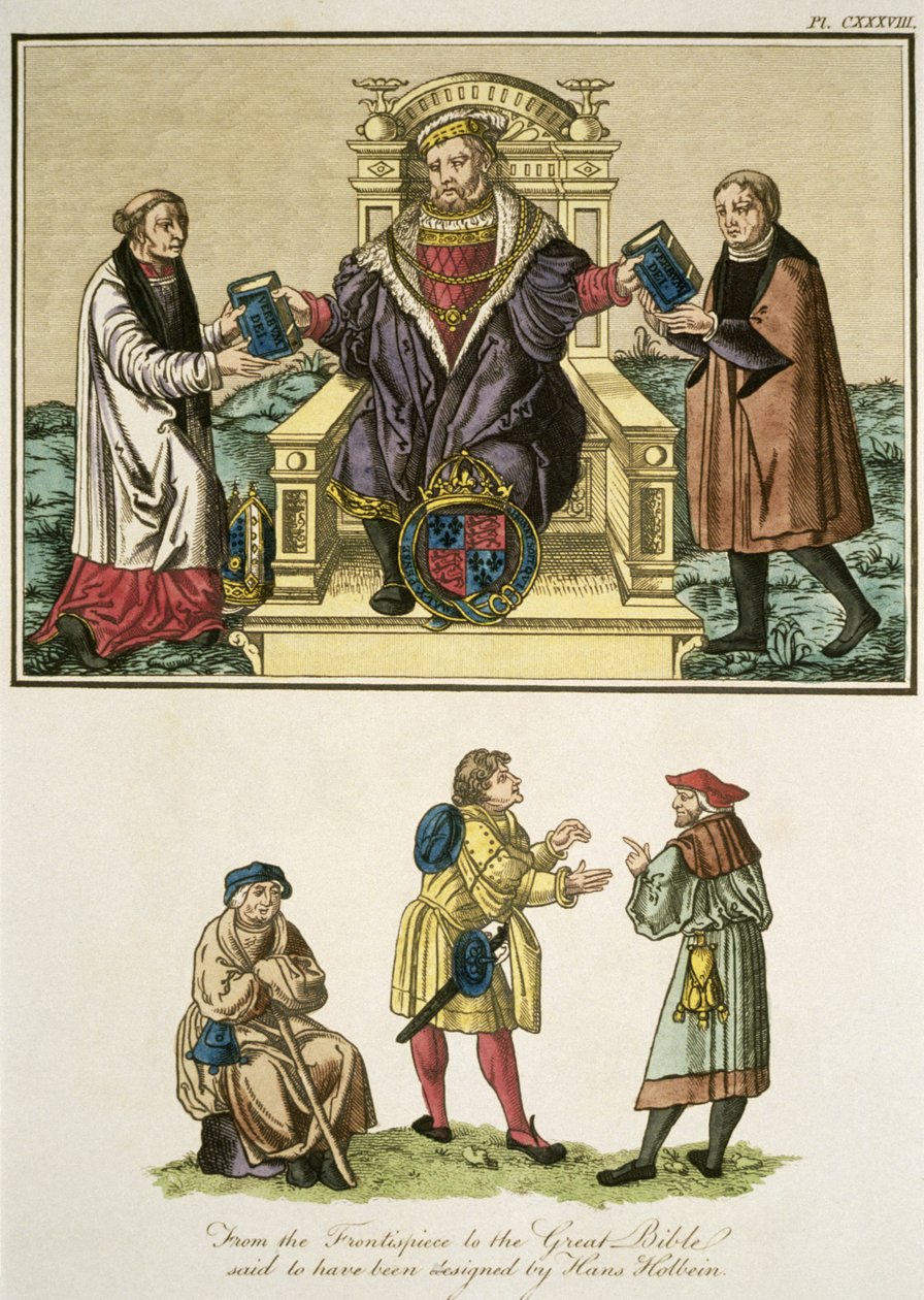 King Henry VIII from the Frontispiece to the Great Bible, Illustration from The Complete View of the Dress and Habits of the People of England Volume II, published 1799 by English School