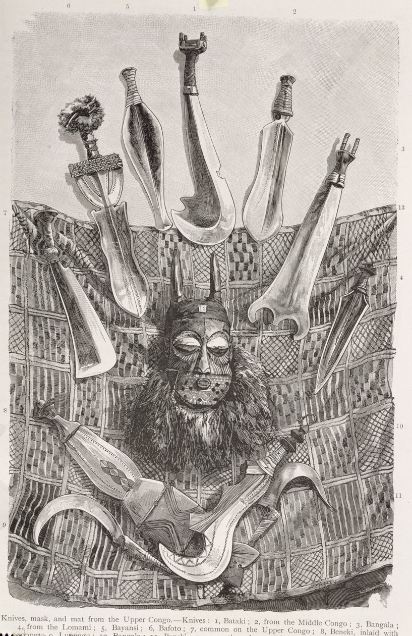 Knives, mask and mat from Upper Congo, from 