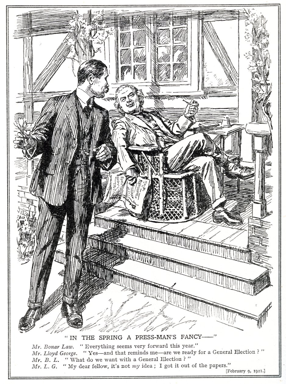 Lloyd George and Bonar Law Discuss the Prospect of a General Election, February, 1920 by English School