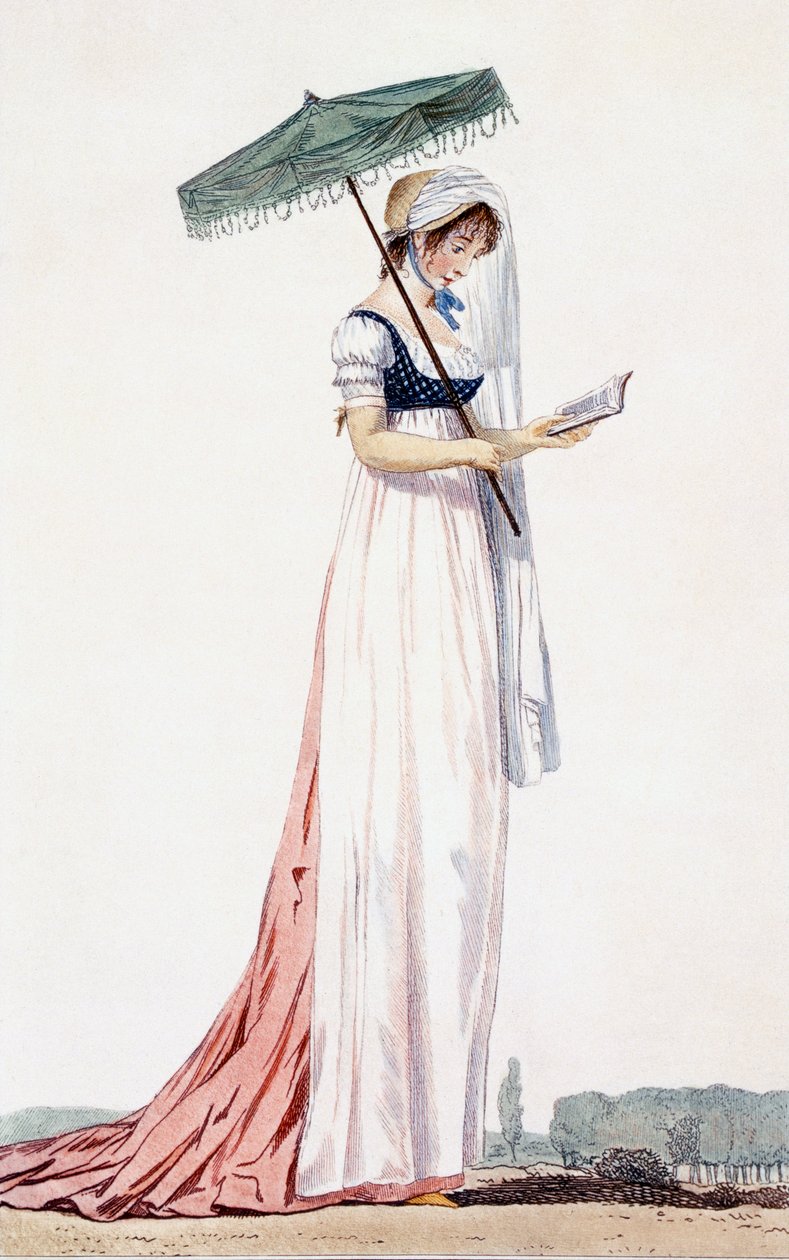 Ladies elegant summer dress with parasol, by Delacourt, 1770 by English School