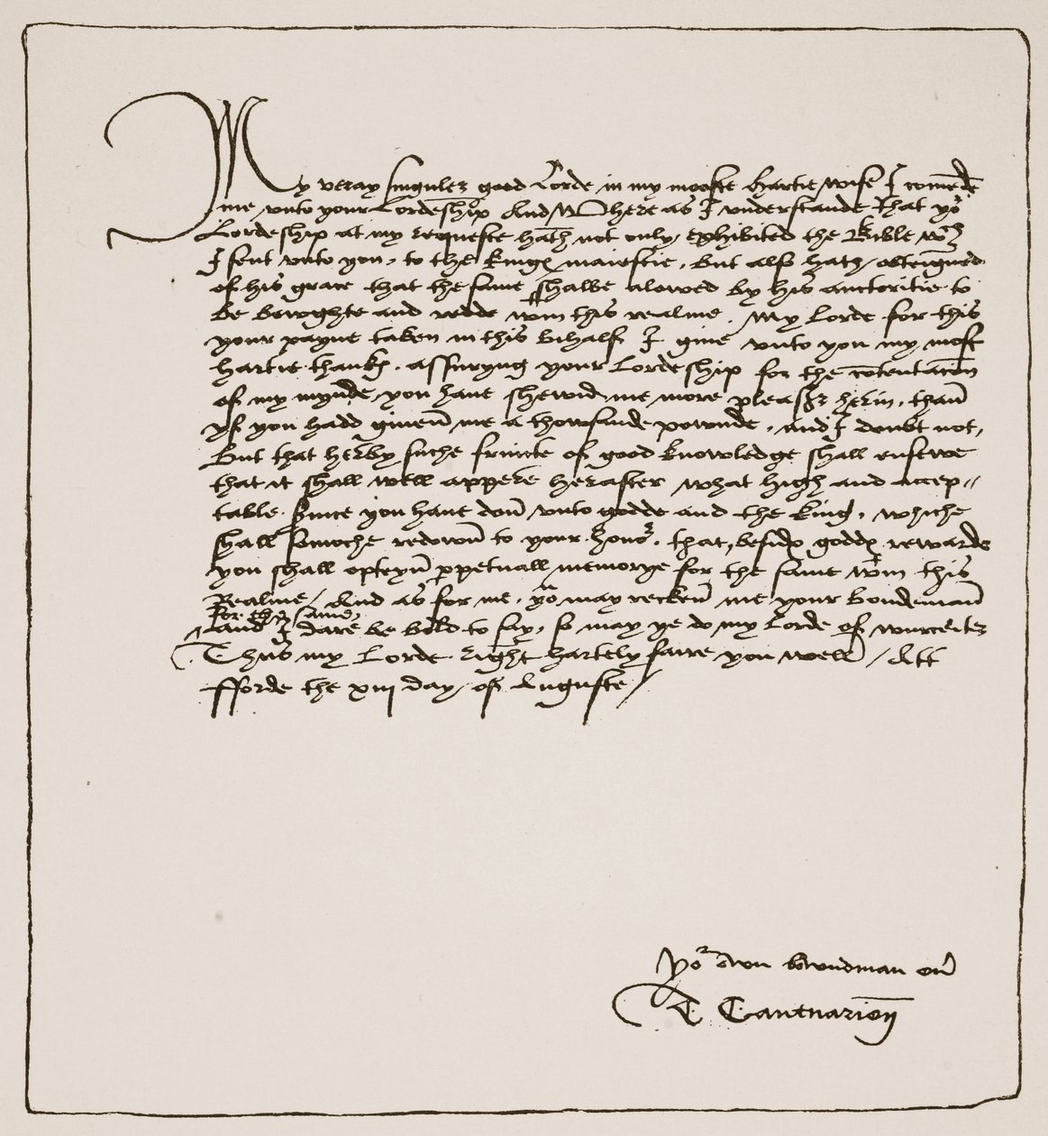 Letter from Cranmer to Cromwell thanking him for obtaining the King